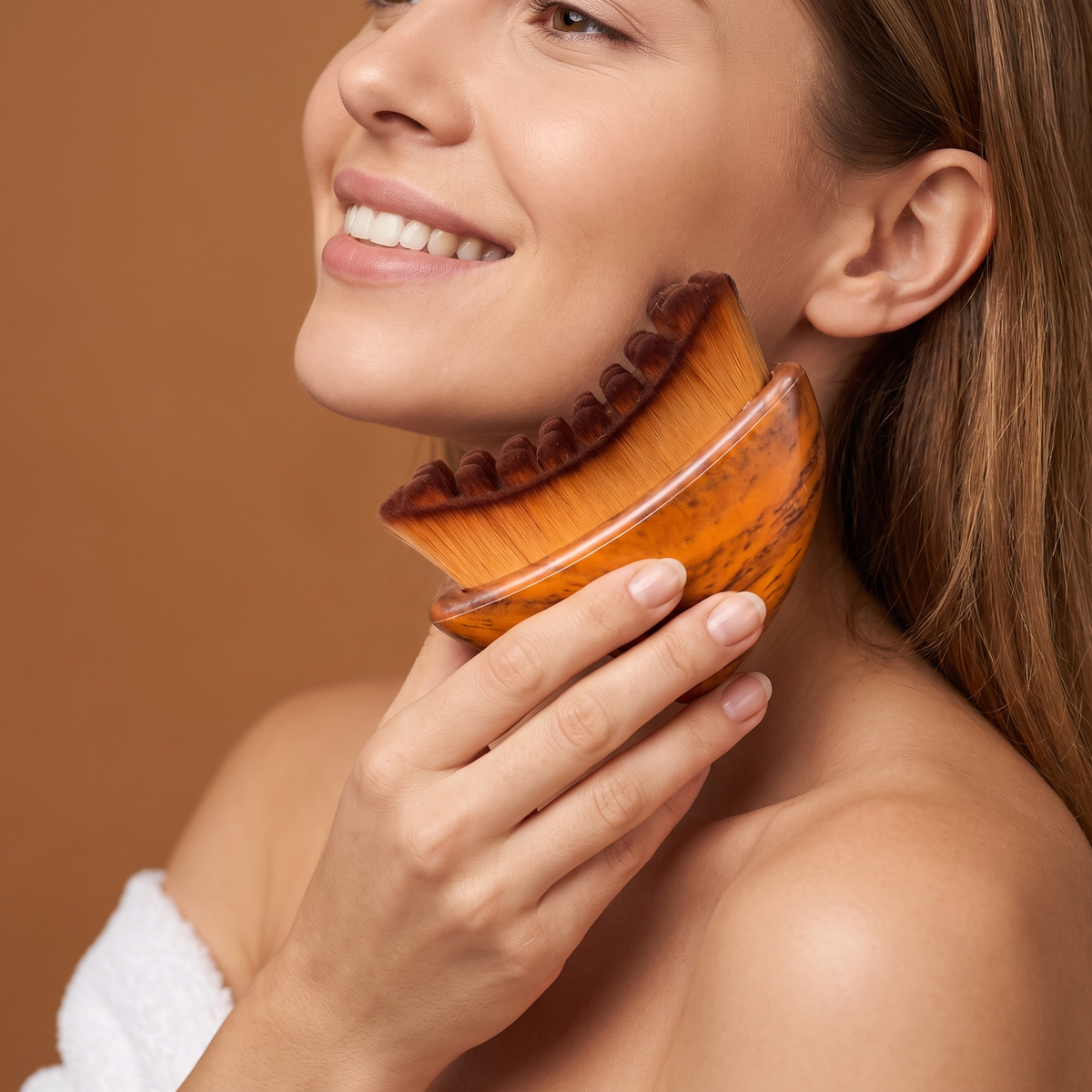 Using the lymphatic face brush along the jaw